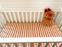 Load image into Gallery viewer, Christmas Stripes Crib Sheet
