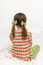 Load image into Gallery viewer, Christmas Green Stripes Bamboo Alligator Clip Bows