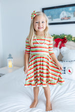 Load image into Gallery viewer, Christmas Stripes Girls Dress with bottoms