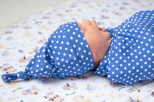 Load image into Gallery viewer, Nursery Rhymes Blue Dots Swaddle