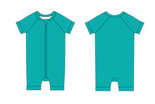 Load image into Gallery viewer, Tidal Teal Shorts Romper
