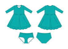 Load image into Gallery viewer, Tidal Teal Girls Dress with bottoms
