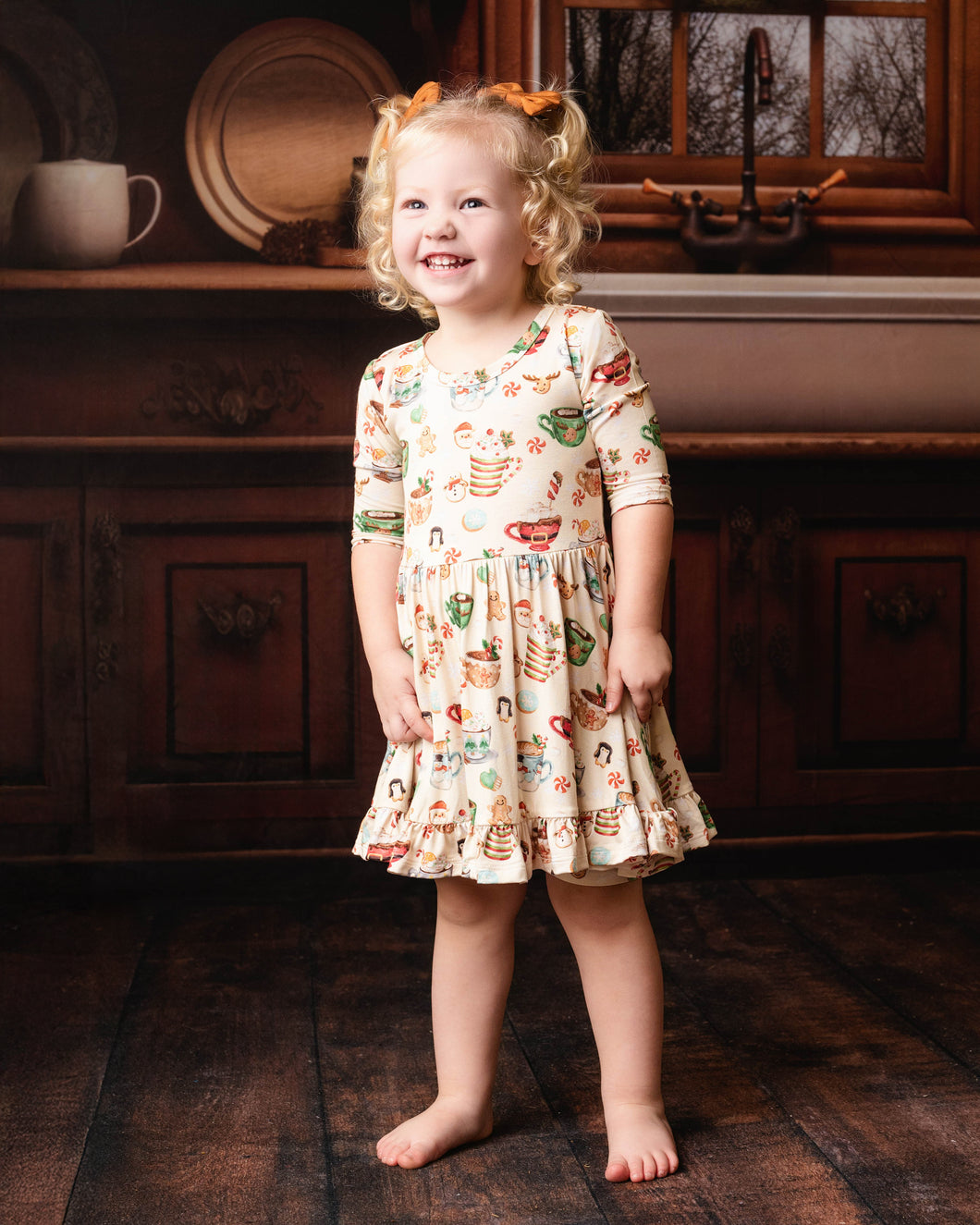 Cream Cocoa Cups Girls Dress with bottoms