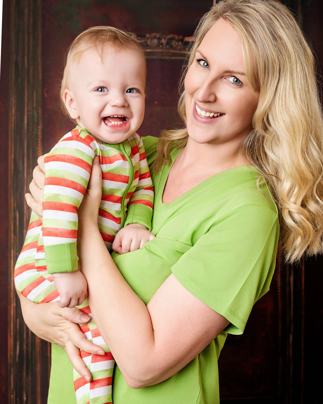 Christmas Green Stripes Women's Short Sleeve top