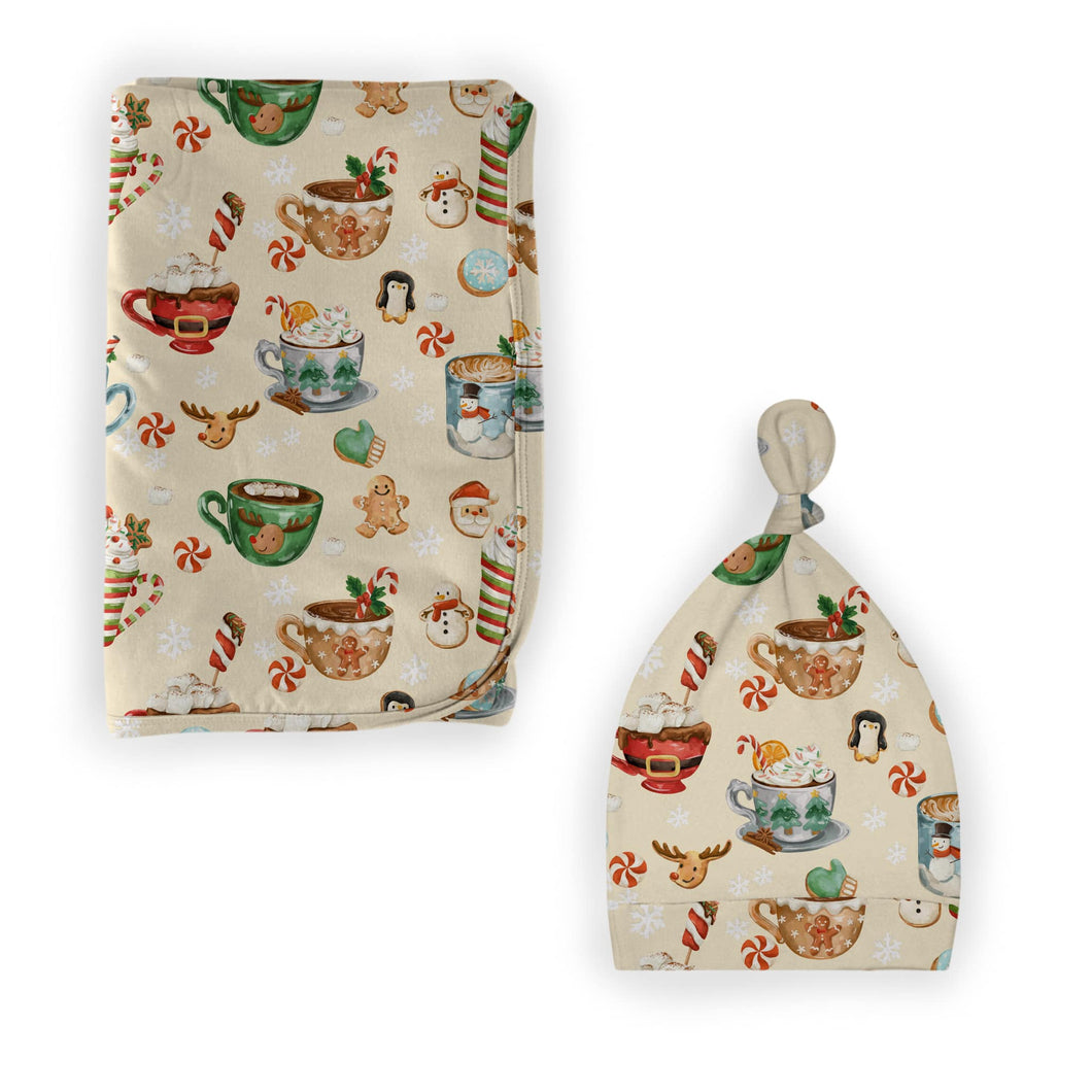 Cream Cocoa Cups Swaddle with Hat
