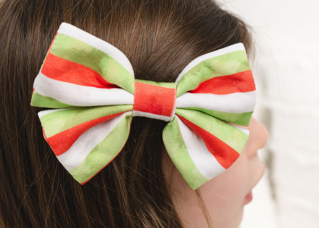 Christmas Stripes Bamboo Alligator Clip Bows