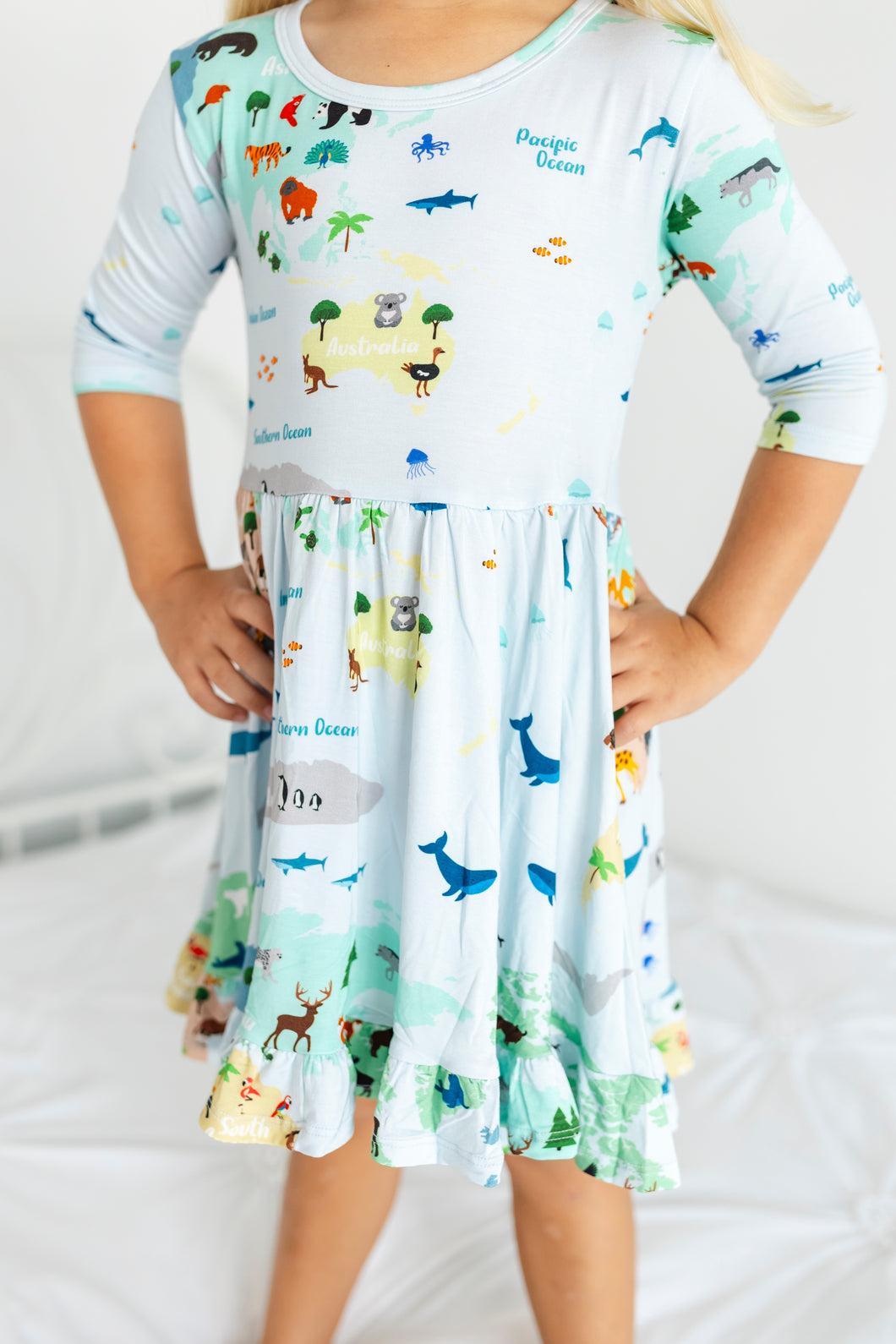 World Map Girls Dress with bottoms