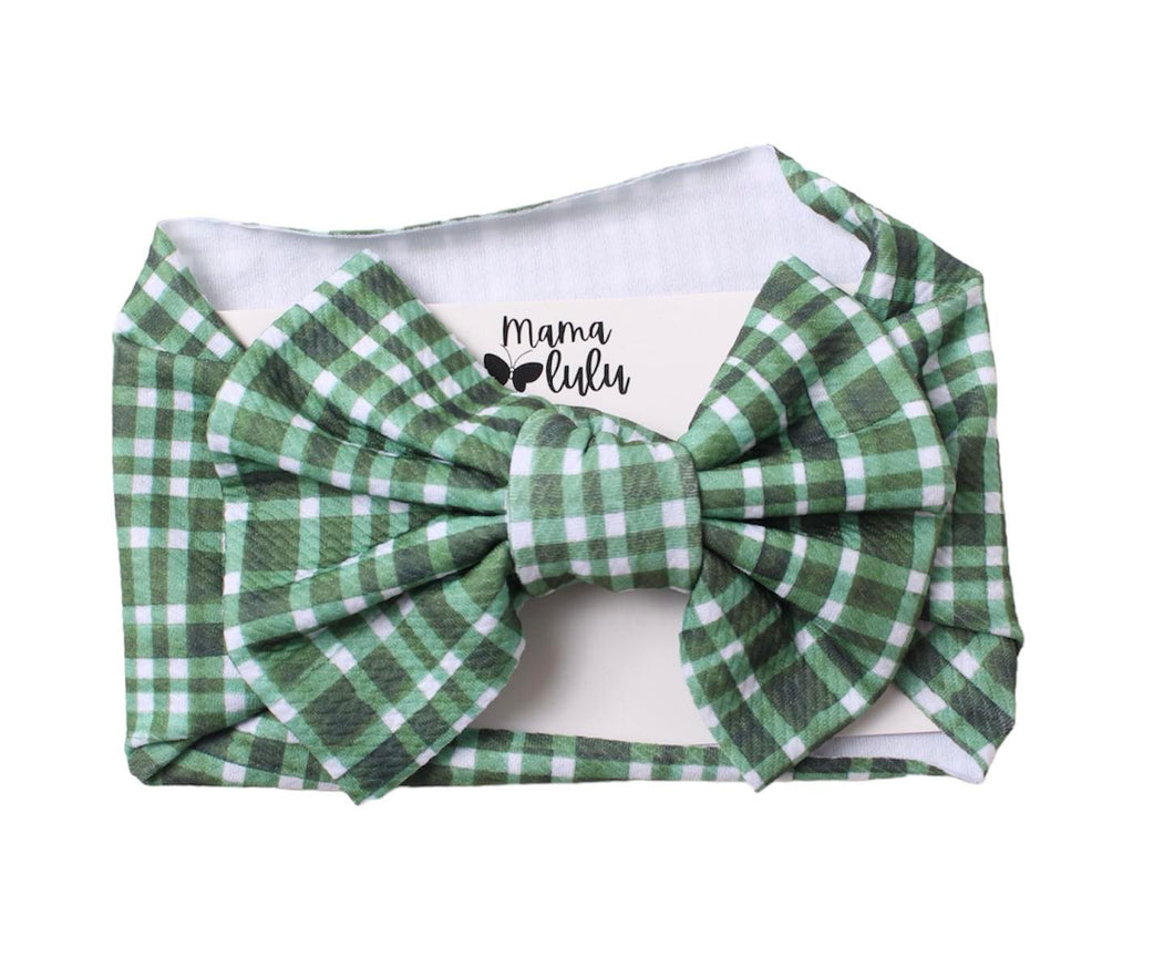 Barnyard Besties Green Plaid Big Bow Headband