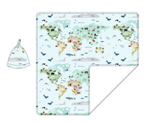 Load image into Gallery viewer, World Map Swaddle with Hat
